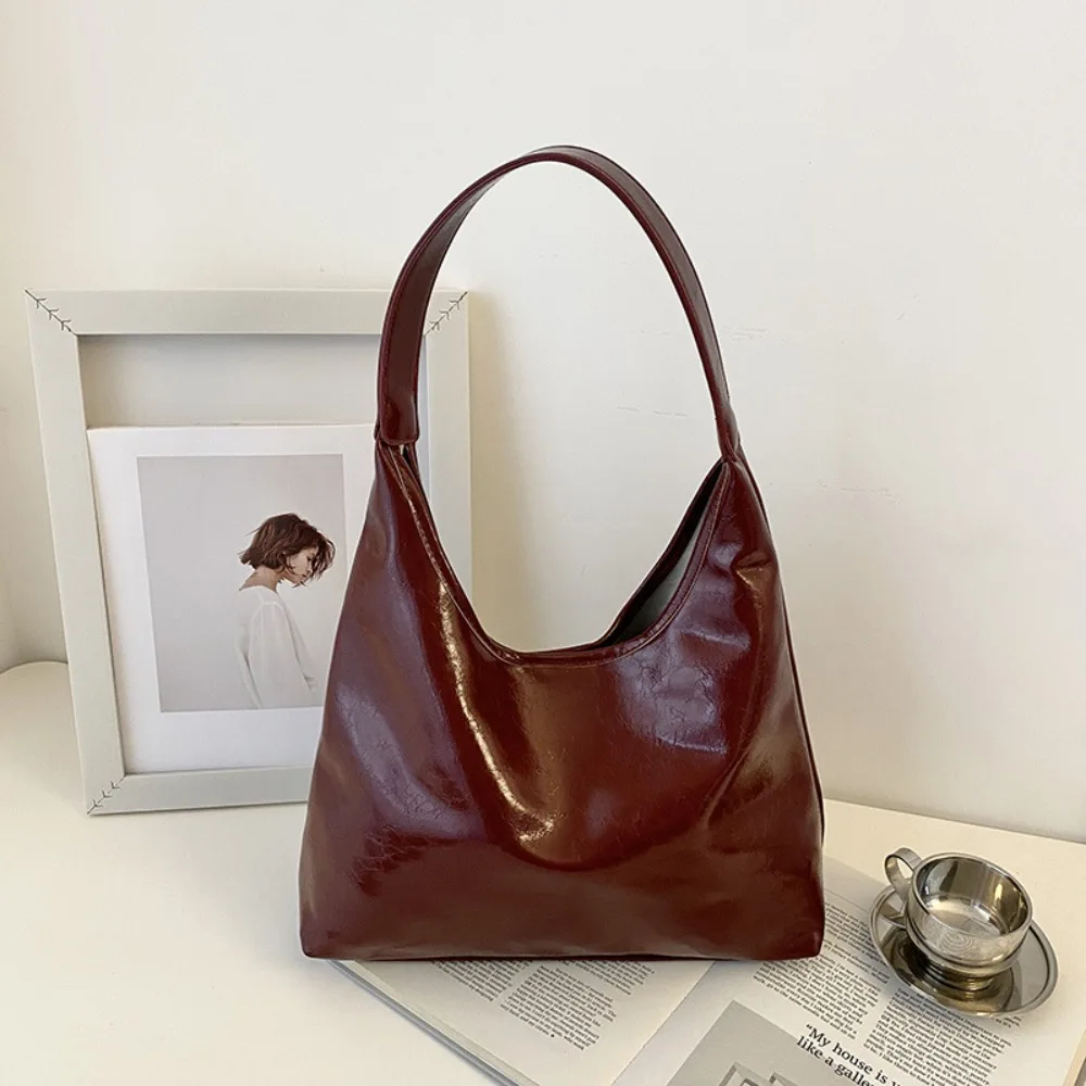 

Casual Wine Red Hobo Bag Vintage Large Capacity Underarm Bag korean Style Simple Tote Bag Commute