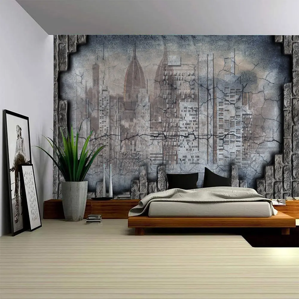 Vintage Stone Wall Tapestry 3D Brick Wall Art Colorful Wooden Board Home Decor for Bedroom Living Room Wall Hanging
