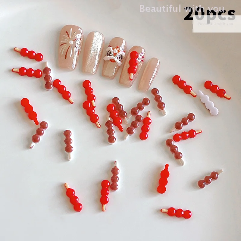 

20Pcs Resin Simulated Dessert Nail Art Charms Chinese Dim Sum Candied Haws On A Stick Nail Decoration DIY 3D Nail Accessories
