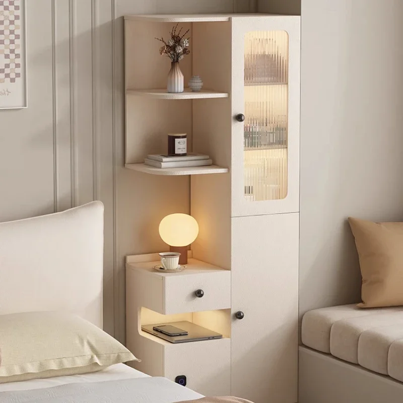 

Modern simple bedside table bookshelf integrated shelf small apartment bedroom bedside bookcase cream wind