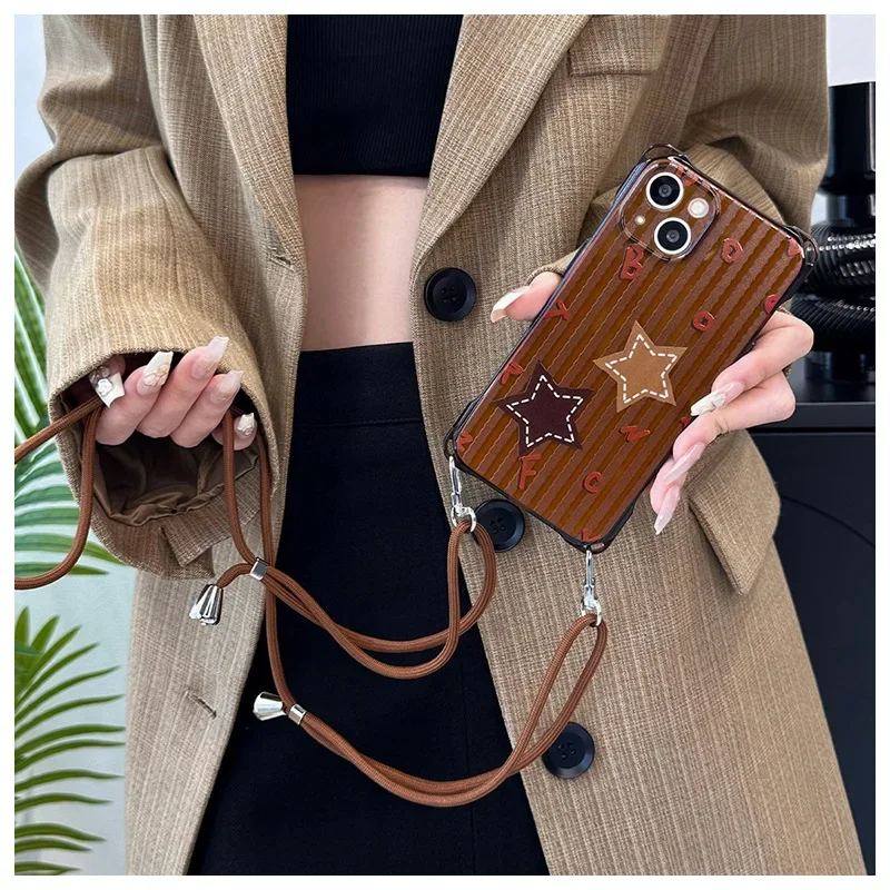 

The New Model Is Suitable for iPhone 15 Crossbody Lanyard Phone Case 13 14 Promax Four Corner Holes 11 12 Pro Protection Cover