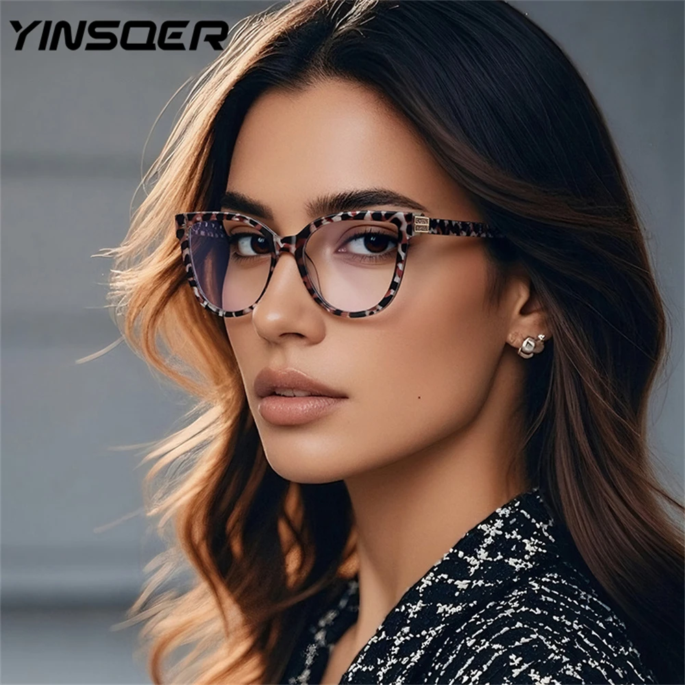 

YINSQER New Large Frame Cat's Eye Butterfly Anti-Blue Light Reading Glasses Women Customizable Prescription Myopia Lenses