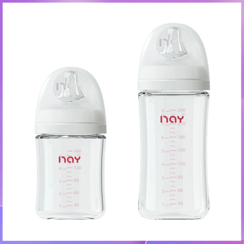 Newborns' wide caliber anti choking glass milk bottle 0-3 months bottle straight body newborn baby bottle