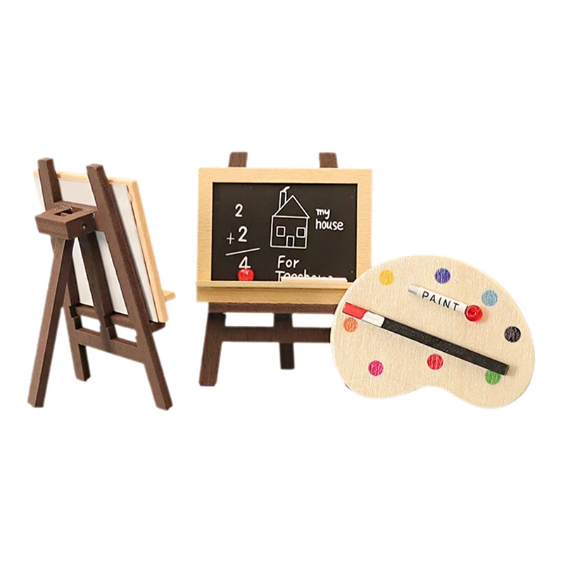 1 Set Mini Chalkboard Model Small  Wood Painting Easel Toys Dollhouse Furniture Miniature Accessories