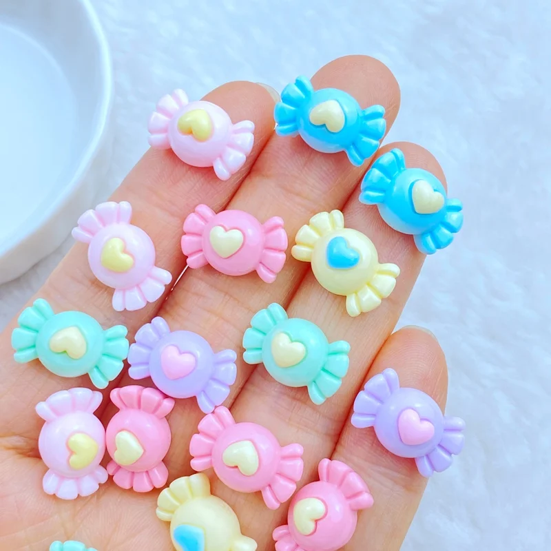 30Pcs New Cute 9*15mm Mini Heart Shaped Candy Series Resin Flatback Ornament Jewelry Making Manicure Hairwear Accessories