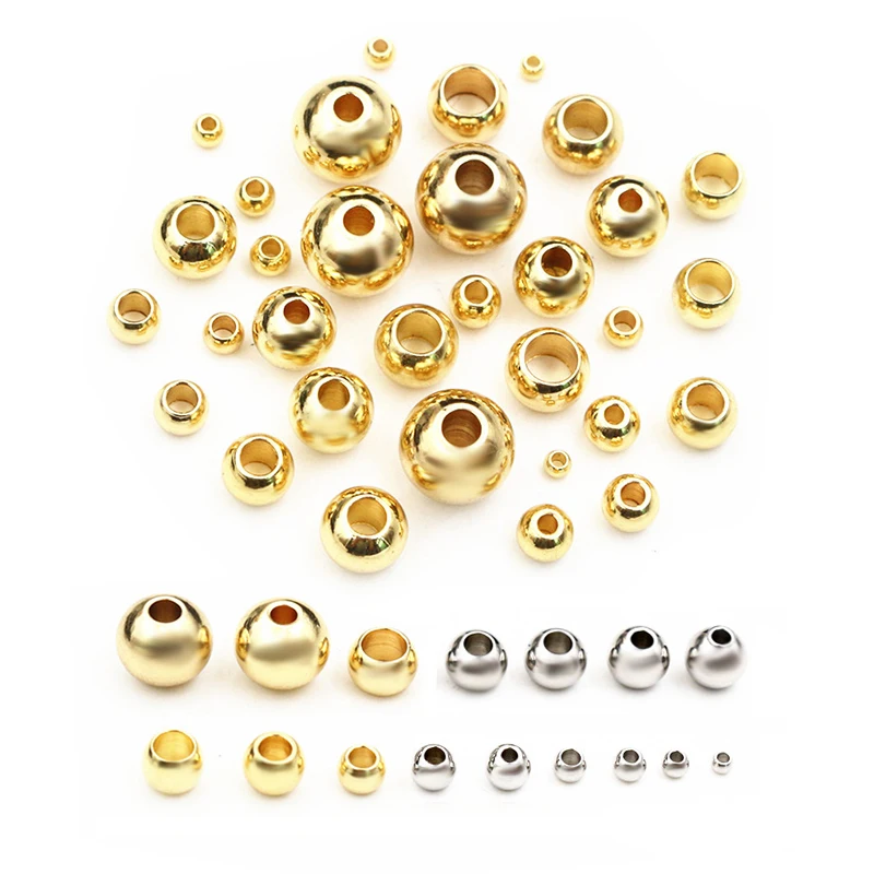 30-100 szt. 2-8mm ze stali nierdzewnej w złotym kolorze koraliki dystansowe zawieszki luźne koraliki DIYK naszyjnik koraliki do wyrobu biżuterii Charms