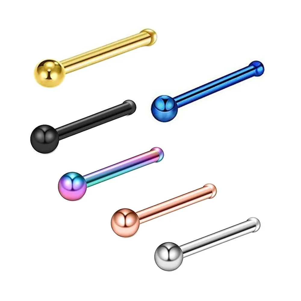 6pcs 20G 316L Surgical Steel Curved Nose Stud Ring Twister Screws with 2MM Ball Piercing Jewelry Nose Bone Studs Ring