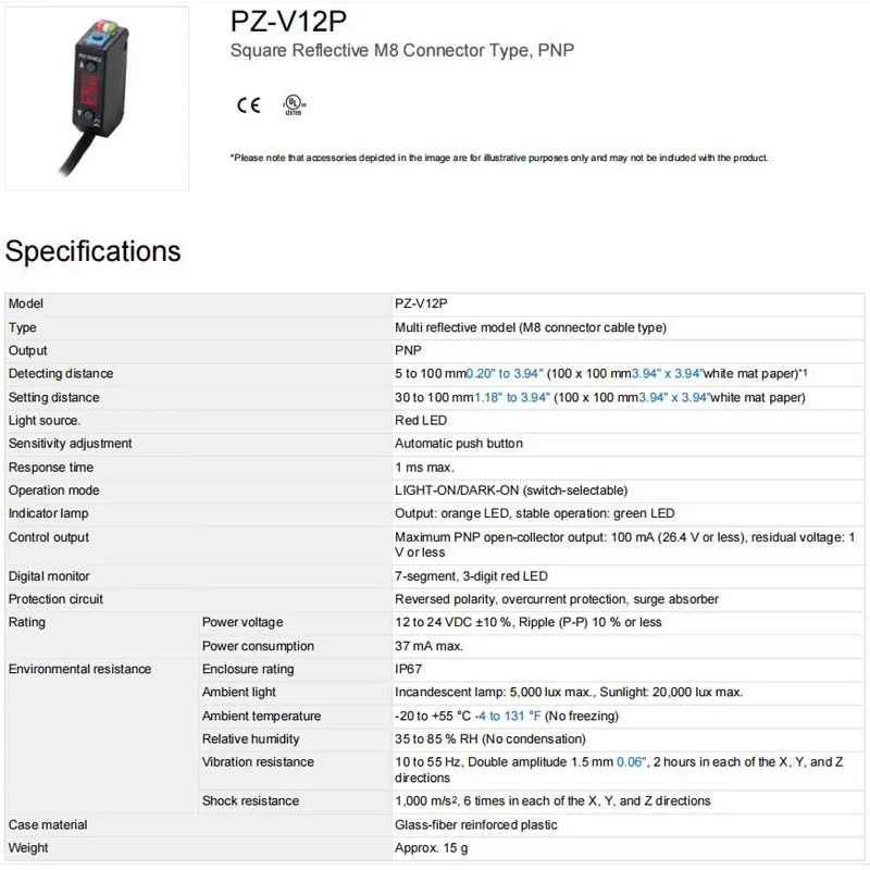 Brand New Genuine PZ-V12P KEYENCE M8 connector photoelectric switch sensor，warehouse stock