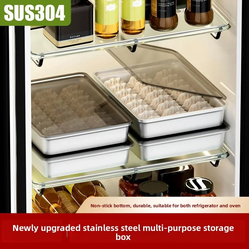 

Food Grade 304 Stainless Steel Dumpling Box Kitchen Storage Container Freezer Organizer Quick Freezing Freshness Preservation