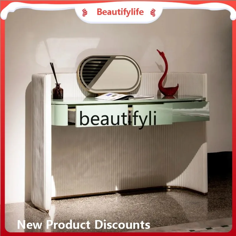 

Asmt59 Italian light luxury dresser leather art villa master bedroom modern feeling with makeup mirror designer solid wood makeu