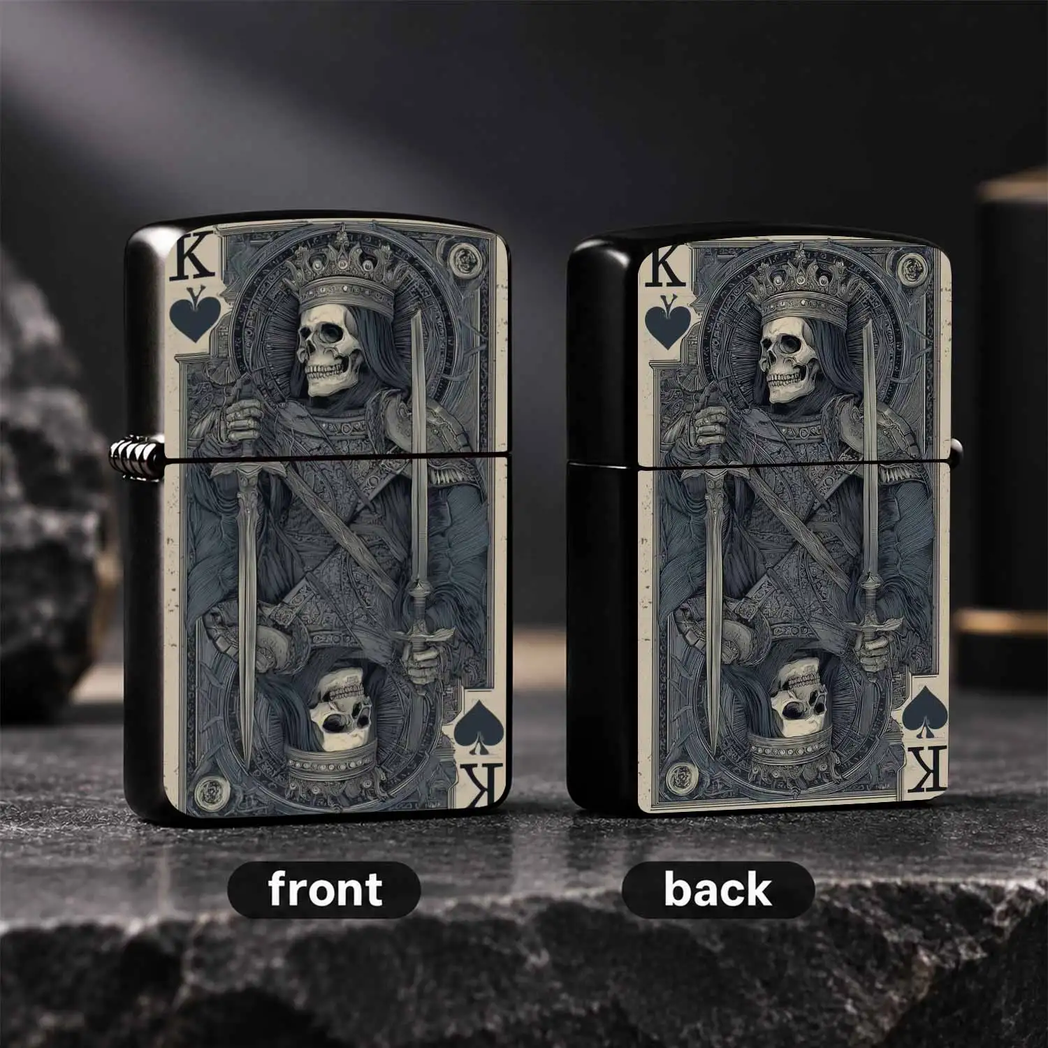 Vintage Dark Skeleton King of Cards Pattern Decor, Versatile for All Scenarios, Portable Exquisite Collectible, Unique Stylish Gift for Daily Use & Special Occasions  A Humorous And Interesting Lighter