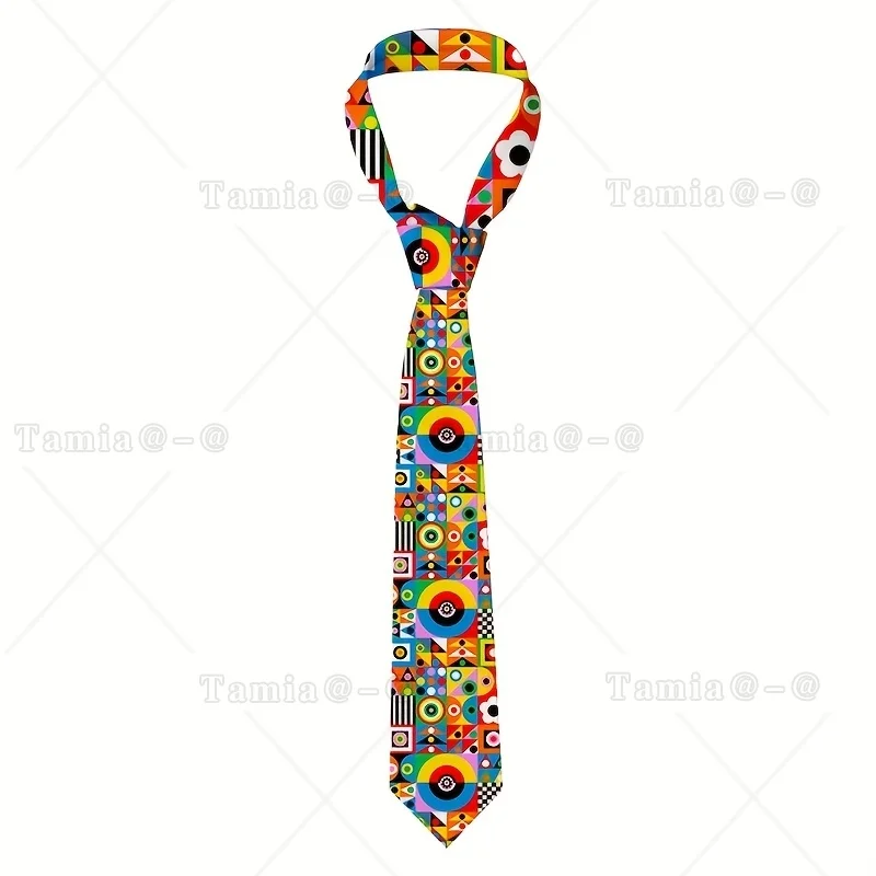 Retro Multicolor Block Geometry Graphic Necktie, Modern Art Fashion Dress Tie