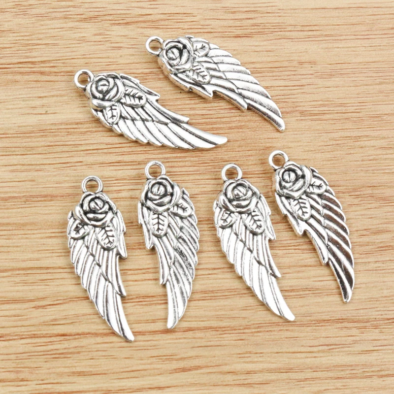 10 sztuk 31x11mm Antique Silver Plated skrzydła i ręcznie robiony wisiorek: DIY dla bransoletka naszyjnik