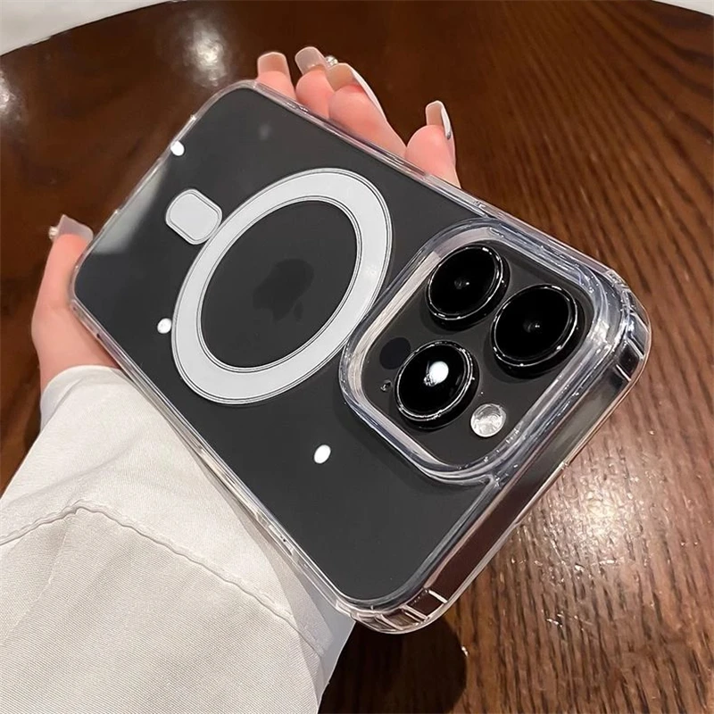 Original Clear For Magsafe Magnetic Wireless Charging Case For iPhone 15 14 13 12 Mini 11 Pro X XR XS Max 7 8 Plus Acrylic Cover