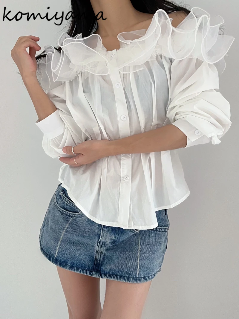 

Slash Neck 3d Floral Blusas Mujer Pleated Tunic Shirts & Blouses Long Sleeve Camisas 2025 Spring Women Clothing Sexy Ropa
