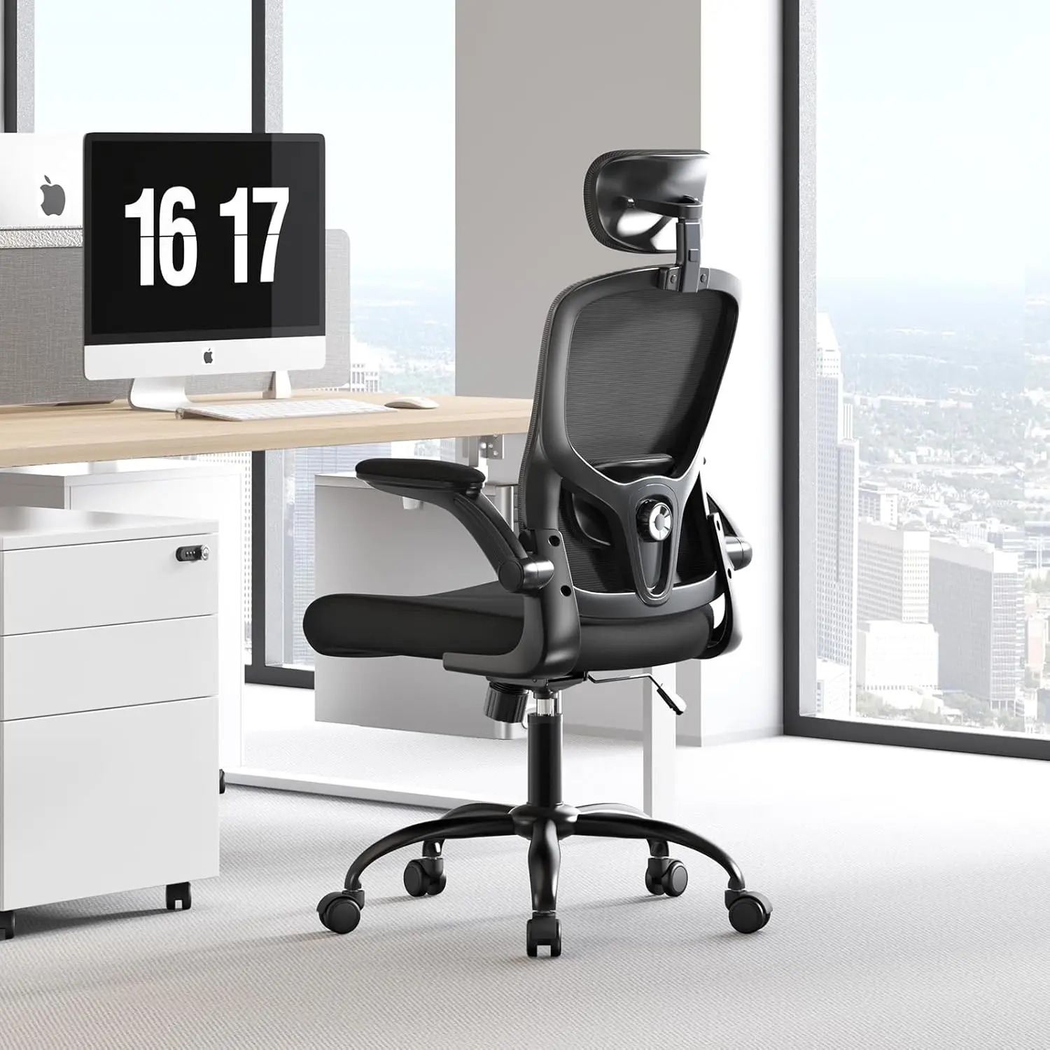 

Ergonomic Office Chair with Adjustable Lumbar Support, Flip-Up Arms, Swivel & Recline (Black)