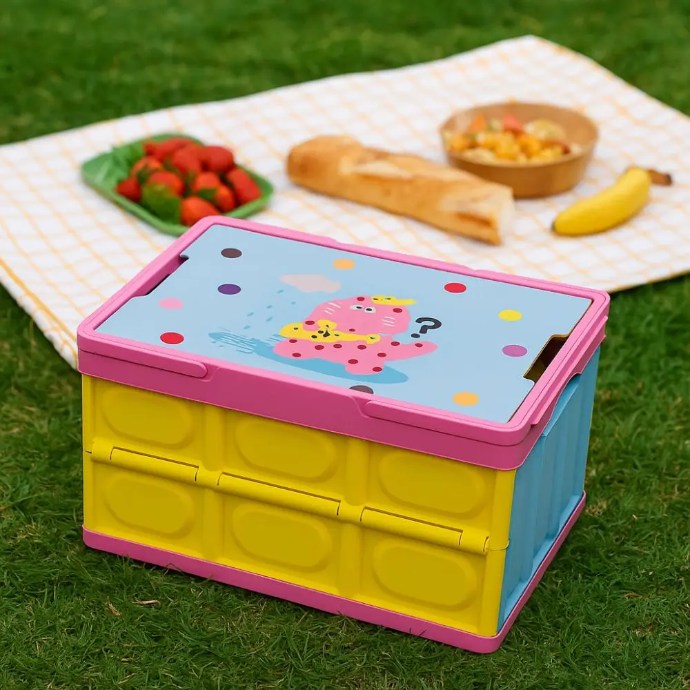 

Cartoon Outdoor Camping Box Space-Saving Large-capacity Stackable Crate Cat Pattern with Handle Folding Storage Box Trunk