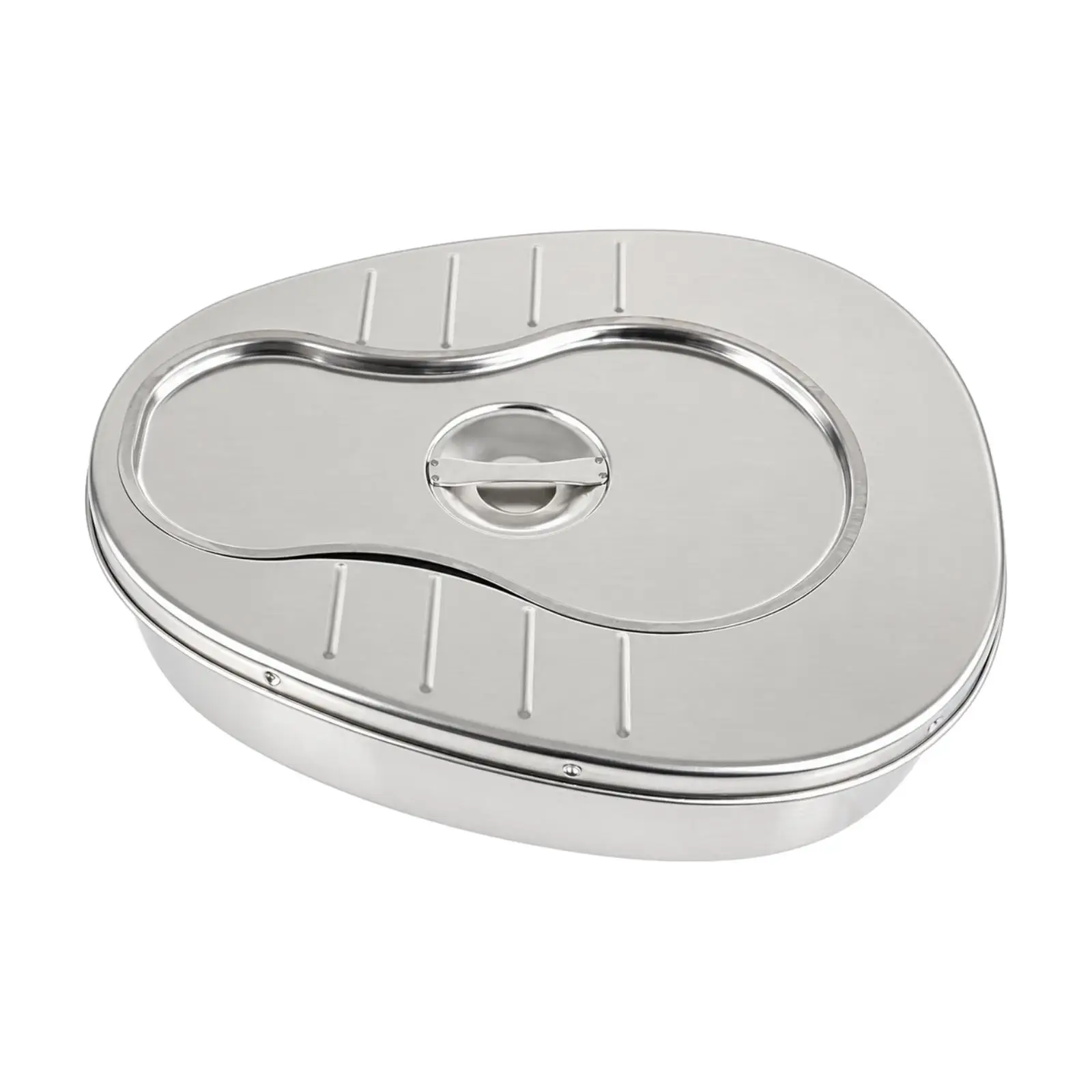 Thickened 304 Stainless Steel Bedpan Oval Raised Rim Design for Hospital Home Recovery Use