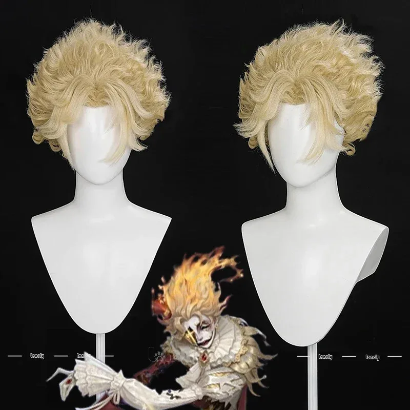 CyIdentity V Hullabaloo 코스프레 가발 가장 밝은 스타 마이크 모튼 남성 여성을위한 금발 아프로 헤어 가발 소녀 할로윈 크리스마스 파티