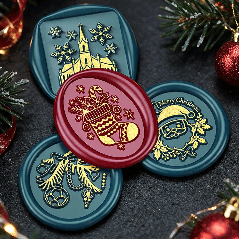 2026 Xmas Series Flat Carved Brass Wax Seal Stamp Head Elk Snowflake Design for Holiday Envelope DIY Handcraft Sealing Supply
