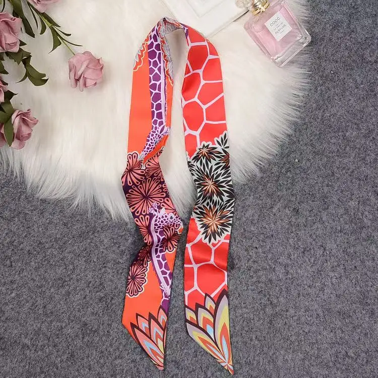French Silk Scarf Small Long Decorative Streamer Retro Headband Female Twill Giraffe Bag Handle Ribbon Winding 5*90cm