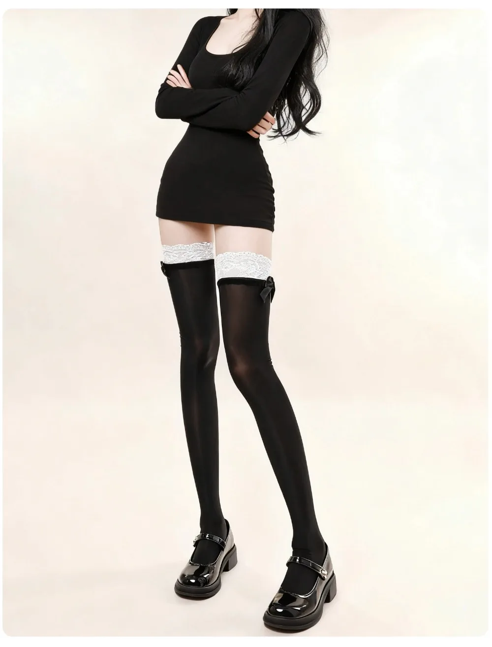 8D Ultra Sheer schwarze oberschenkelhohe Strümpfe mit Schleife, transparente Nylonstrümpfe für Damen, elegante Socken für den täglichen Gebrauch, Party, Cosplay, JK, Lolita – Detail 31