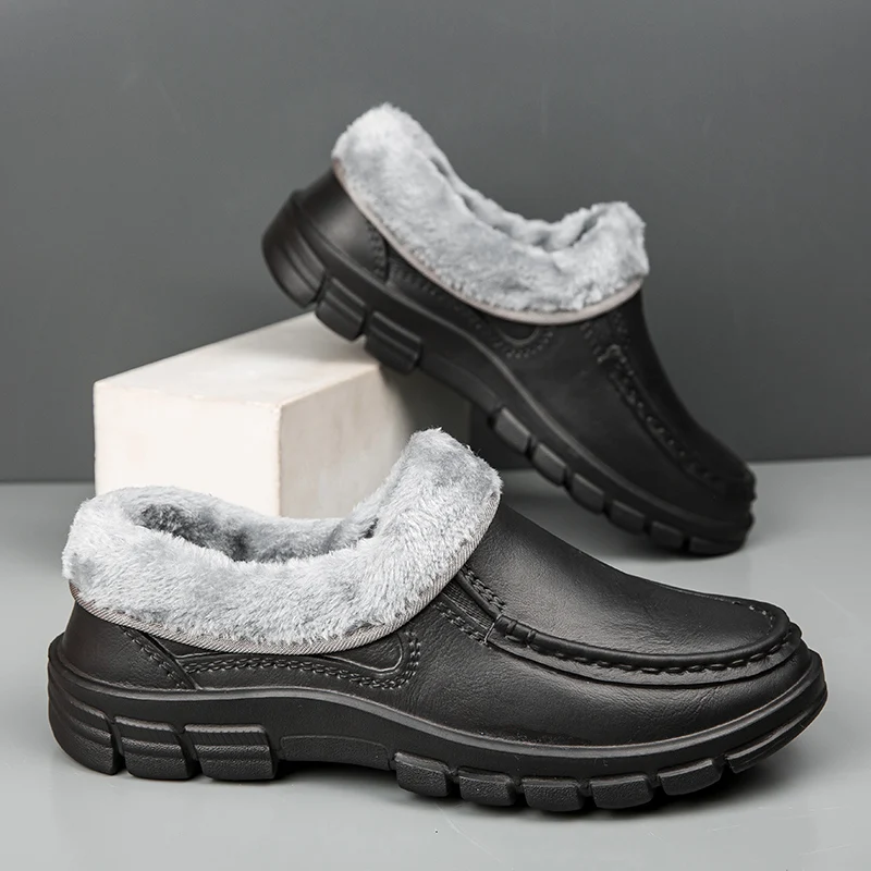 

Men Large-sized Men's Shoes,lazy Person's One-step-on-and-wear Fleece-lined Shoes Anti-slip Thick-soled Durable Work Chef Shoes