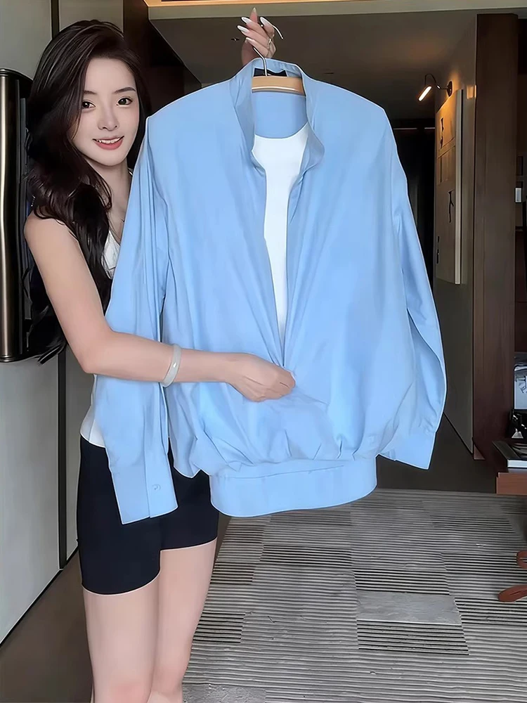 

Blue Casual Long Sleeve Shirt Men's Spring Lightweight Breathable Fake Two-Piece Lightweight Comfortable Cotton Stand Collar ...