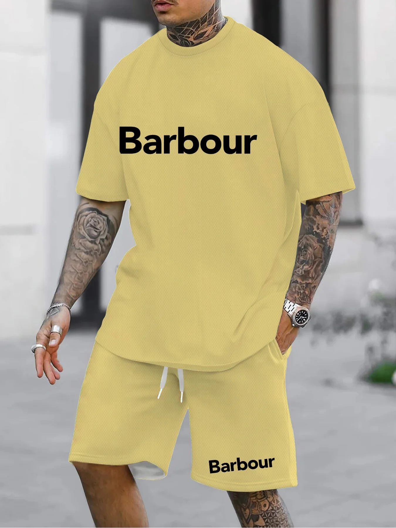 

Men Clothing Summer Brand Men's Leisure Sports Set Letter Printed T-shirt Shorts Round Neck 2-piece Set Two-piece Set Streetwear