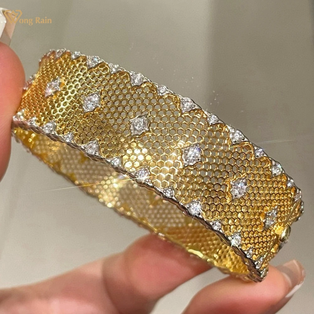 

Wong Rain Luxury Solid 925 Sterling Silver Sparkling Lab Sapphire Gemstone Lace Bracelets Bangle Fine Jewelry Anniversary Gifts