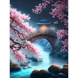 GATYZTORY Painting By Numbers Landscape Of Peach Blossom Pavilion Oil Paint For Adult Coloring By Numbers On Canvas Painting Uni