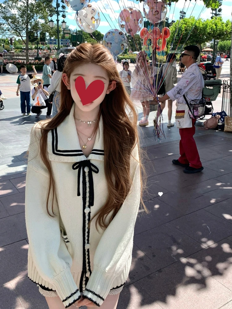 

Naval Sle Open Cardigan Sweater Women's Loose Lazy Knitted Soft Top Autumn Winter Korean System Outfit Girl's Knitwear