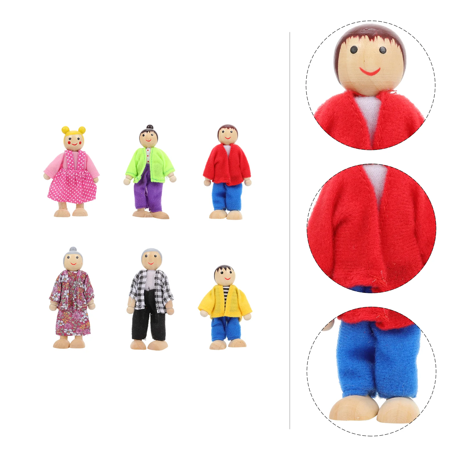 

6 PCS Grandfather Figure Baby Toy for Kids Small Wood Textile Natural Dolls Decoration Lovely Happy Family