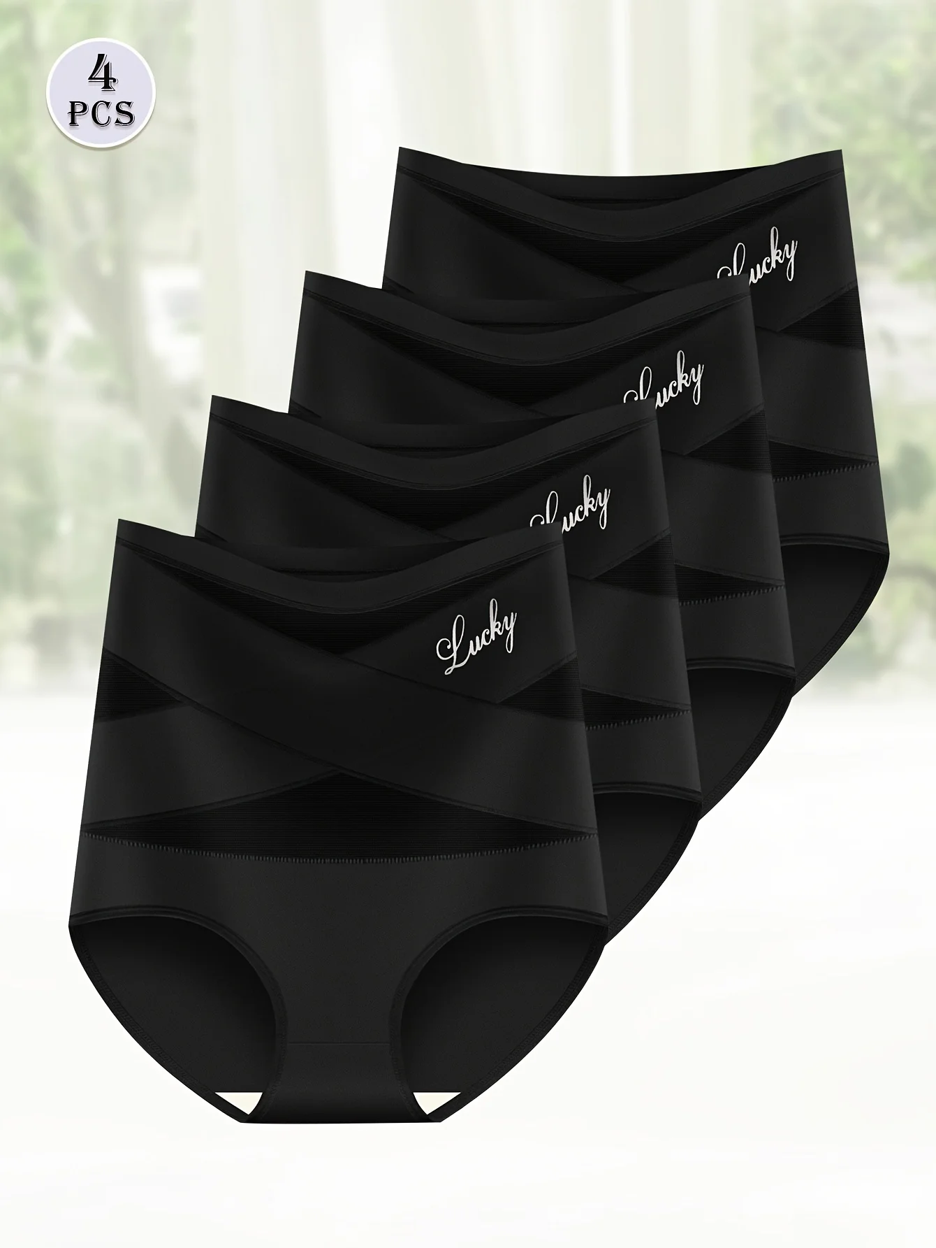 Sada 4 kalhotek s vysokým pasem a regulací bříška pro ženy, prodyšná síťovina, zkřížená kompresní vlákna, bezešvé tvarující spodní prádlo - náhled 5