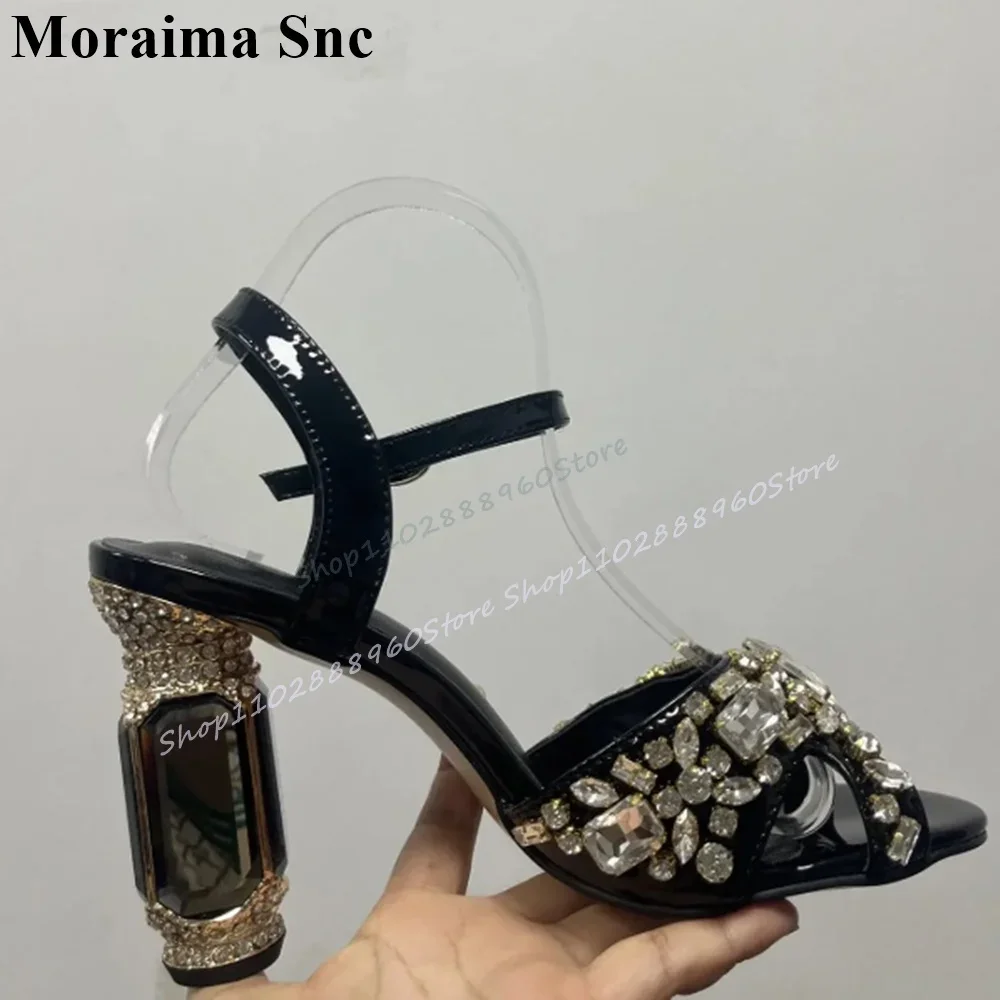 

Stylish Black Sparkling Crystal Sandals Strange Style Heel Shoes For Women Ankle Buckle Strap Open Toe 2025 Zapatos Para Mujere
