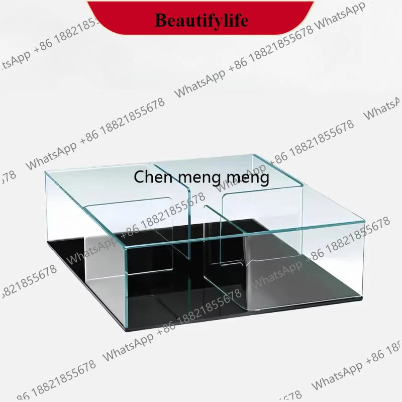 

High-end glass coffee table living room household square mirror suspended low tea table