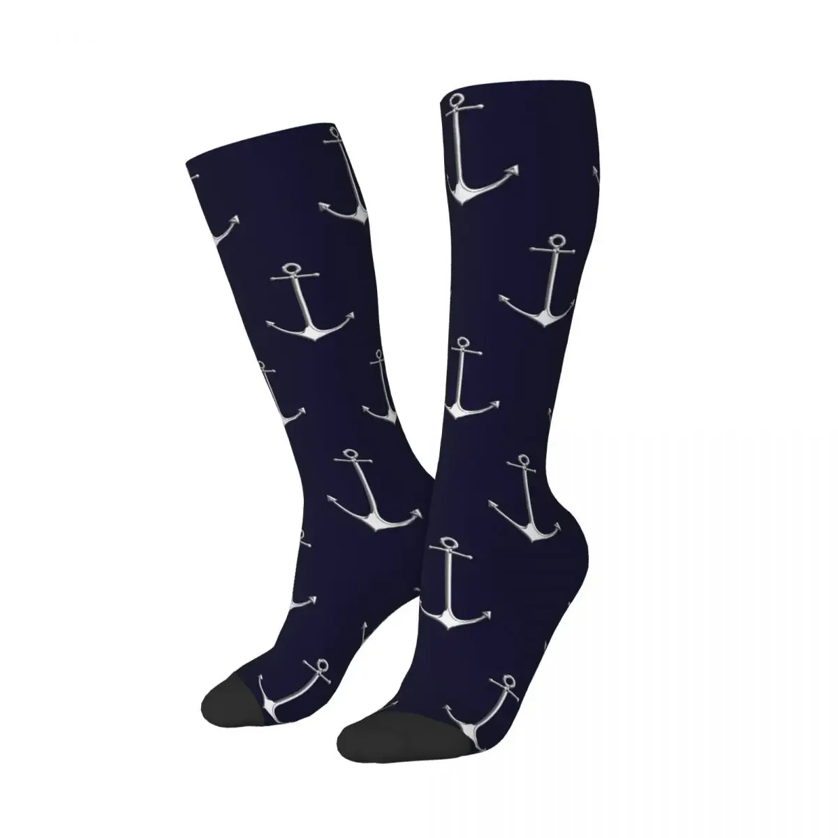 Chrome Style Nautical Thin Anchor Applique Socks Super Soft Stockings All Season Long Socks for Man's Woman's Birthday Present