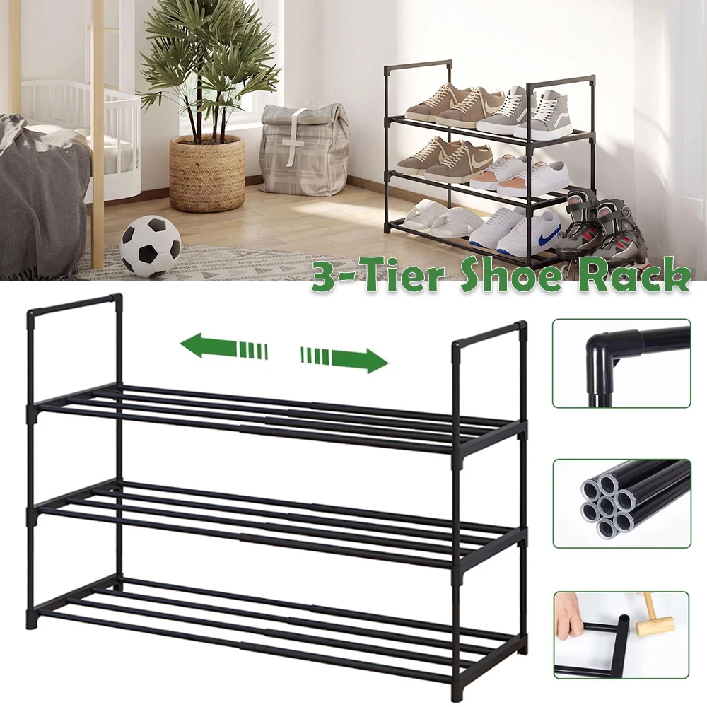 Erweiterbares Schuhregal, kleines, einfaches 3-lagiges Metall-Schuhschrank, platzsparend für den Hauseingang, Mietwohnungen, Studentenwohnheime, Aufbewahrungsregal