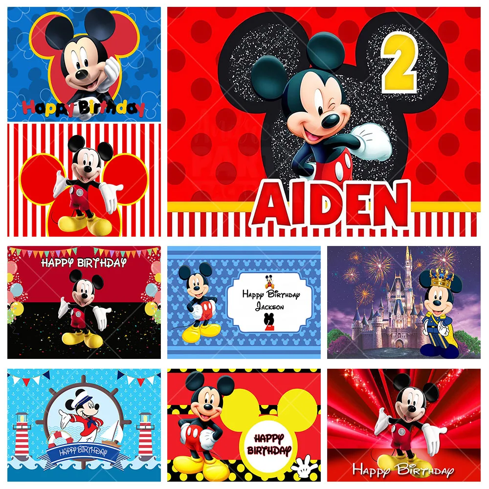 Disney Custom Mickey Mouse Backdrop Kids Birthday Party Background Wonderland Castle Royal Crown Photography Decoration Props