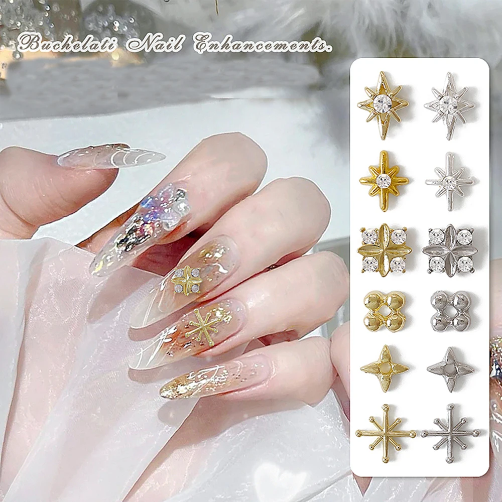 20 stks Retro Pentagram Nail Art Charm 3D Antiek Goud/Zilver Diamant Barok Ontwerp Nageldecoratie DIY Luxe Nagelaccessoires