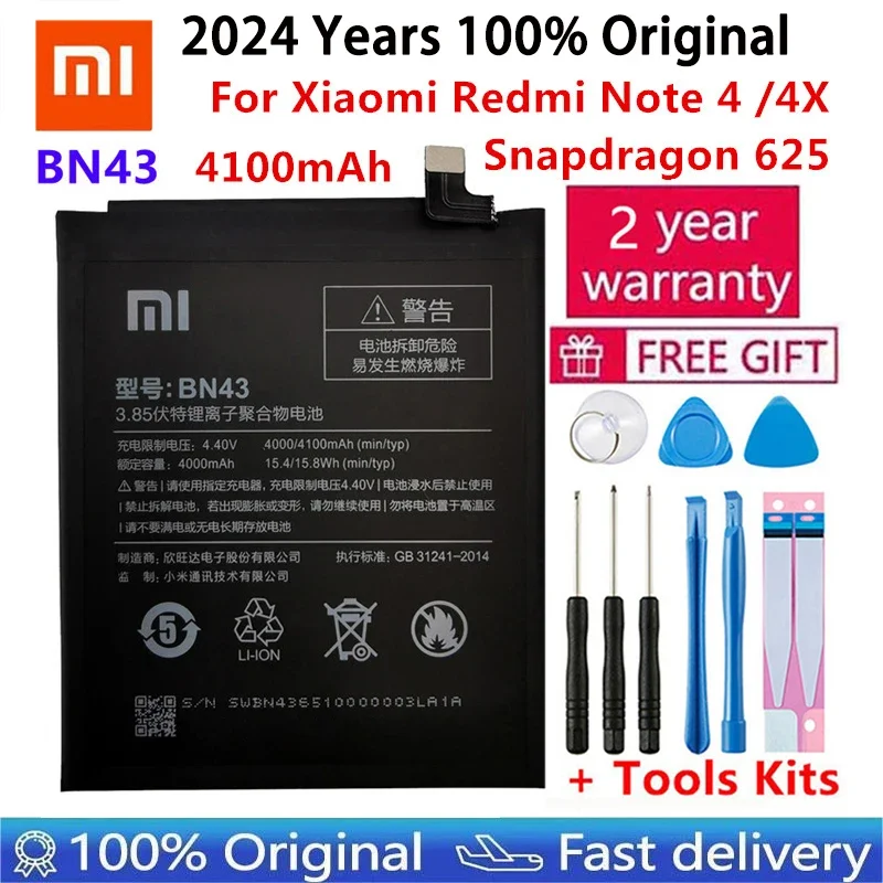 2024 años 100% batería Original Real 4100mAh BN43 para Xiaomi Redmi Note 4X Note 4 Global Snapdragon 625 baterías de teléfono Bateria