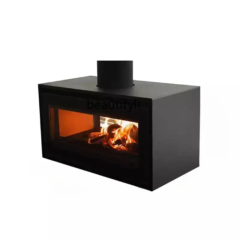 yh Real fire fireplace, household wood-burning double-sided rotating villa homestay firewood heating furnace