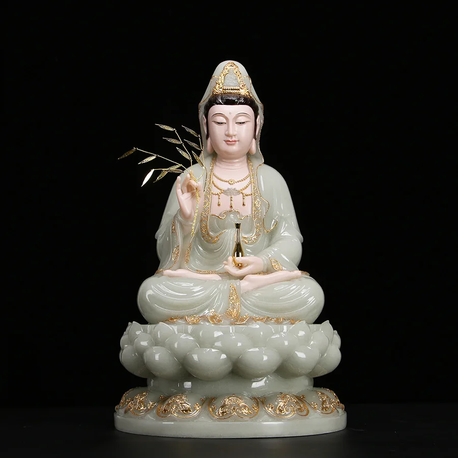 White Jade Powder Hand Carved Triratna Buddha Statue Sakyamuni Guanyin Ksitigarbha Wholesale