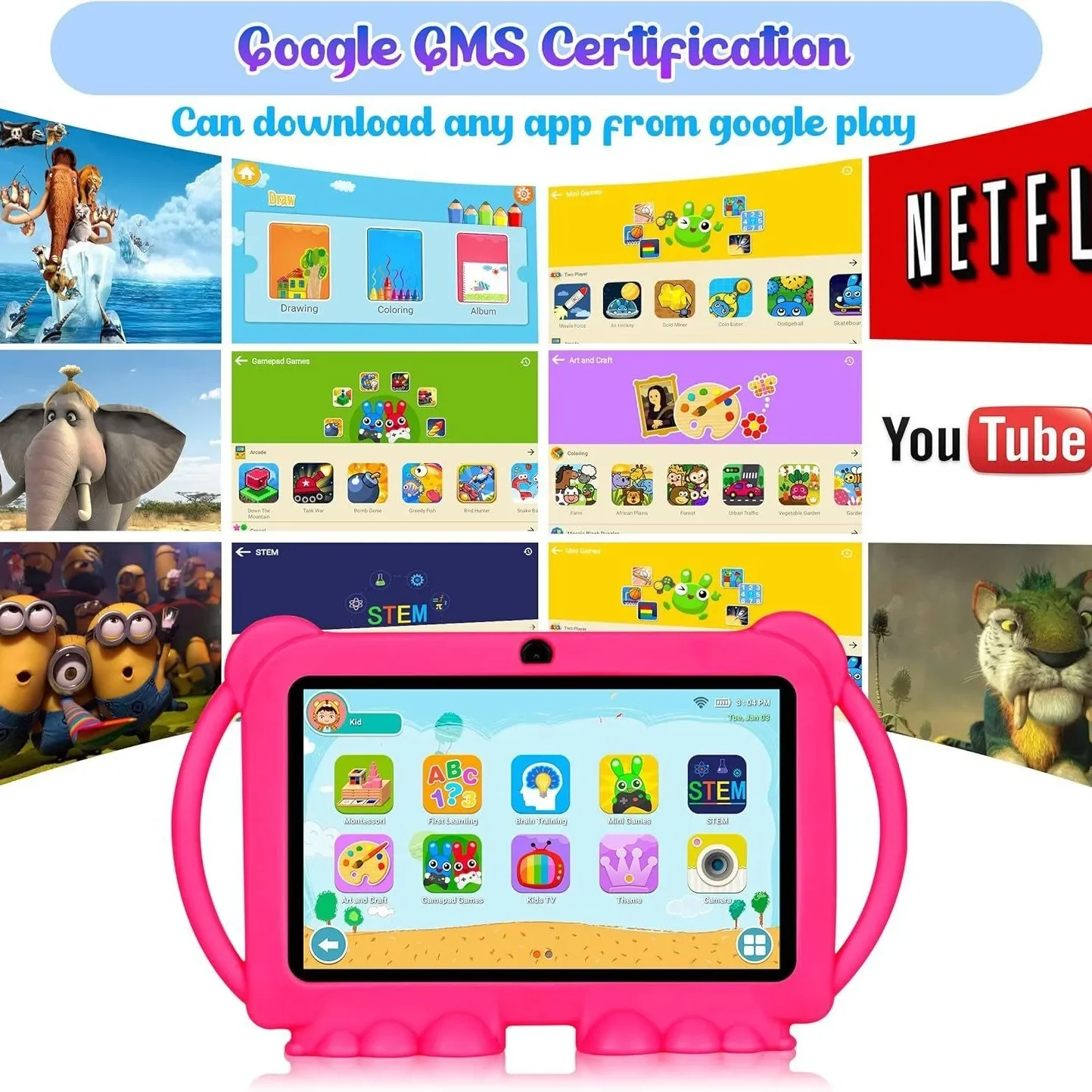 portable 7 Inch Kids Tablet PC Android WIFI Educational Learning Machine MP4 Video Player Bluetooth Speaker 2 Dual Camera Audio