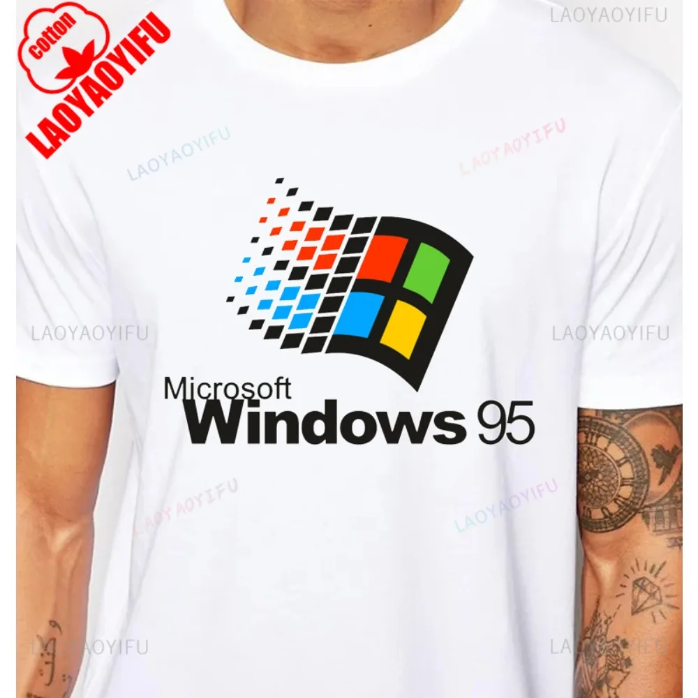 Windows 95 Graphic Funny Computer System Tshirt Vintage 90s 80s Programmer Joke Meme Man T Shirt Cotton Short Sleeve Y2k Tees