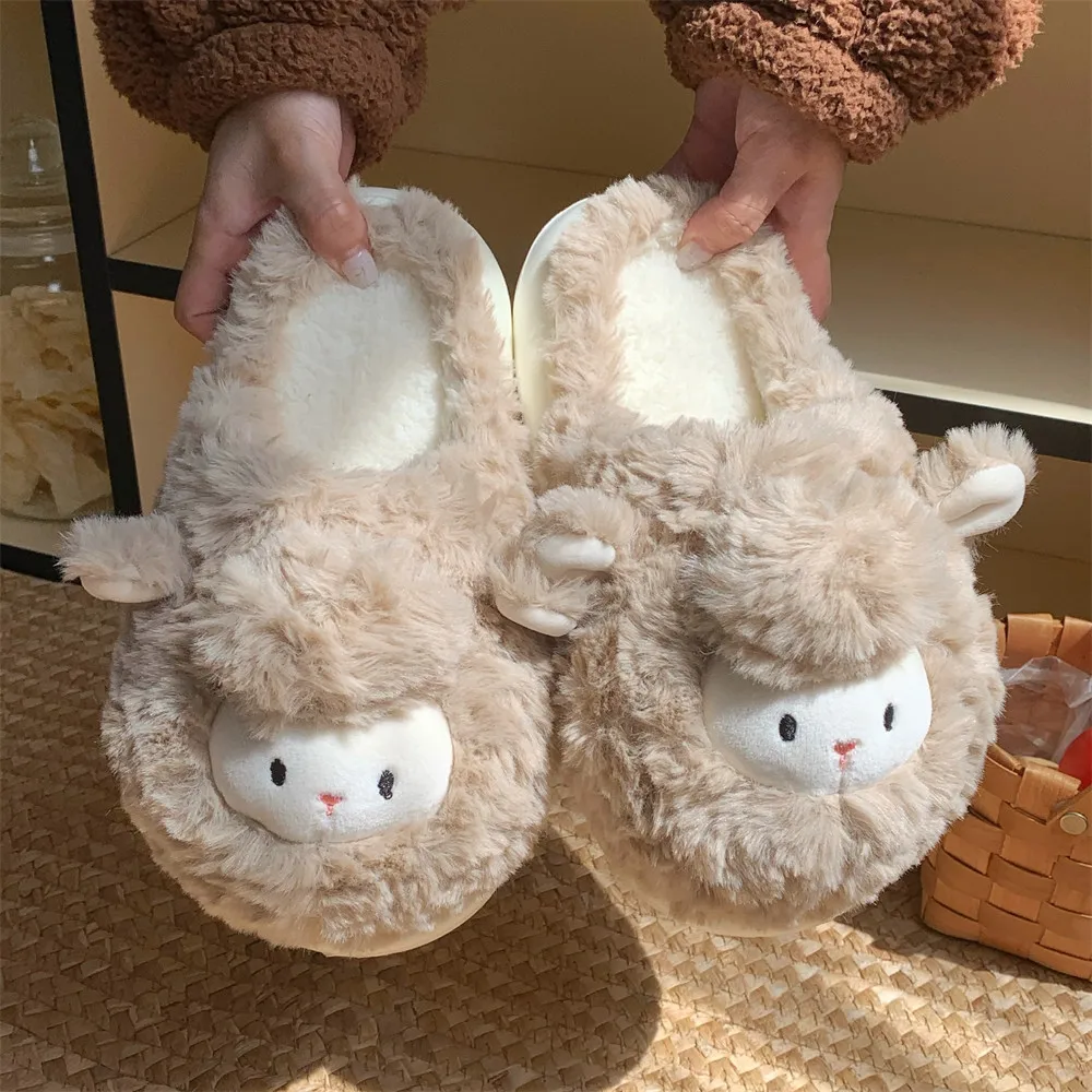 

Women Home Fluffy Slippers Platform Anti Slip Comfortable Warm Shoes Cute Sheep Outdoor Couple Slippers Women Men Ladies Shoes