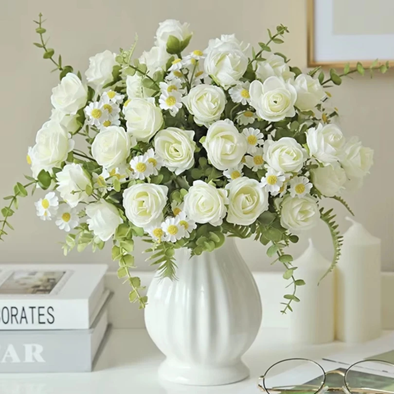 

High Quality Silk Roses Artificial Flowers Diy Wedding Home Christmas Party Decoration Wreath Bridal Bouquets Table Centre Vases