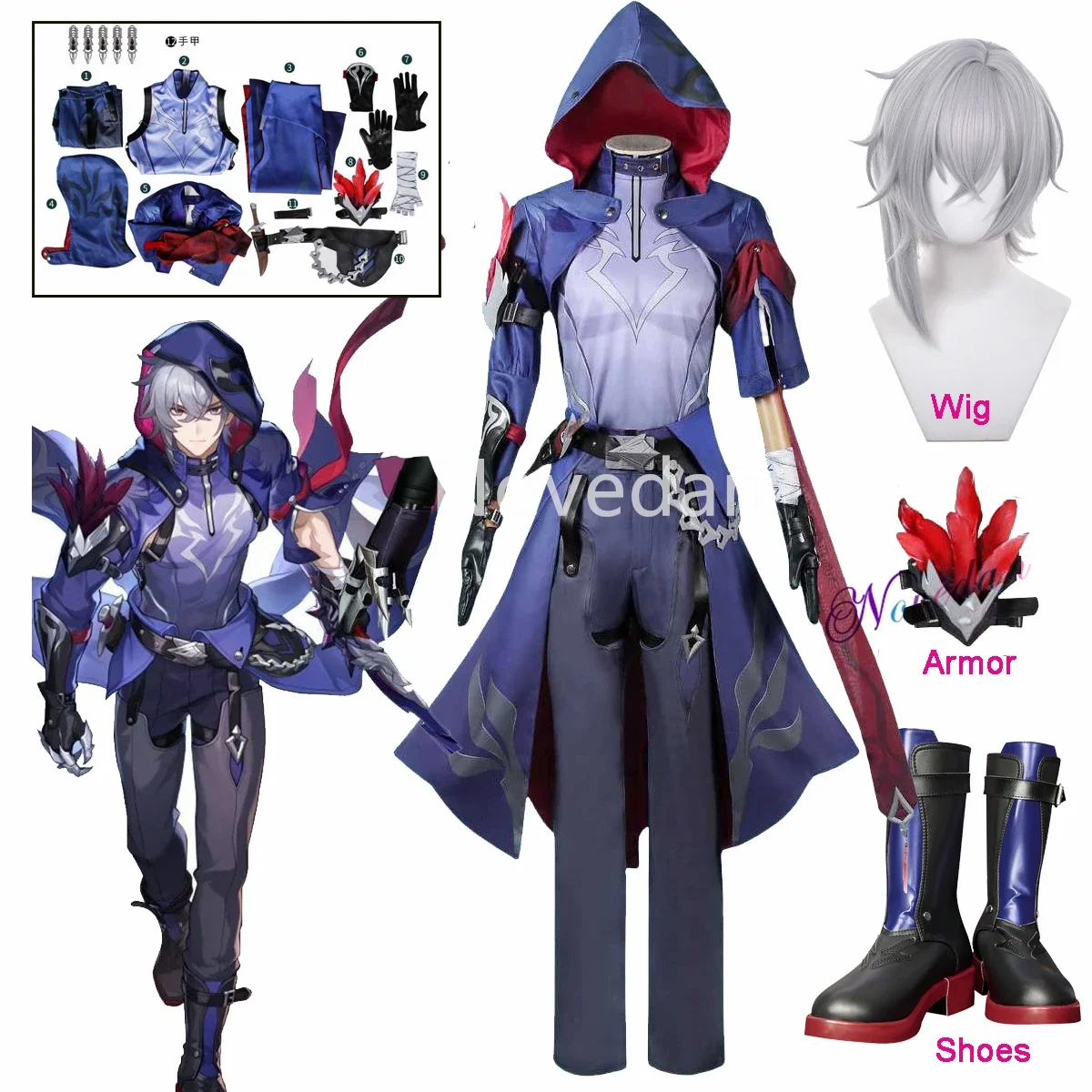 Honkai Star Rail Moze Cosplay Costume Anime Game HSR Cosplay Wig Shoes Outfit Full Suit Luofu Xianzhou Cosplay Clothes Prop