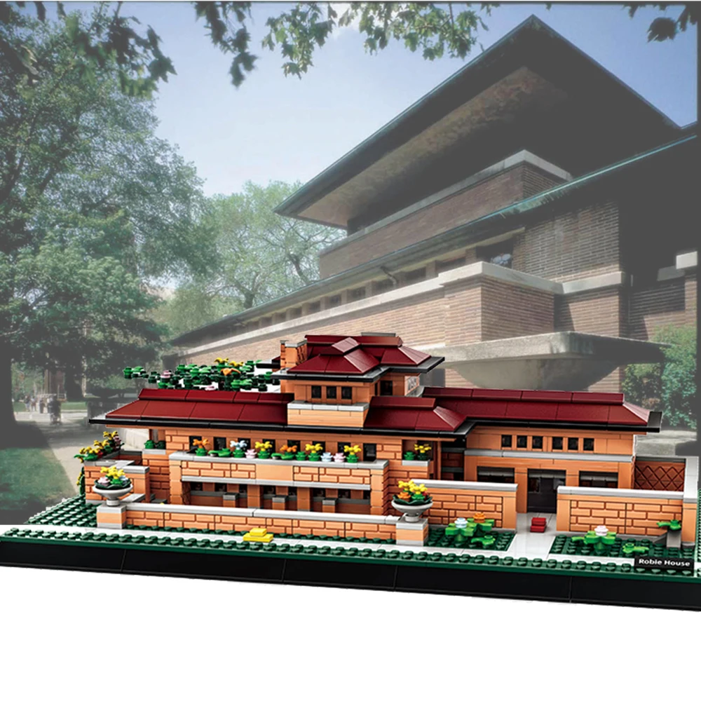 United States Chicago Modern Room Architecture Creative Building Block America Robbie House Construction Model Sets Brick Toys