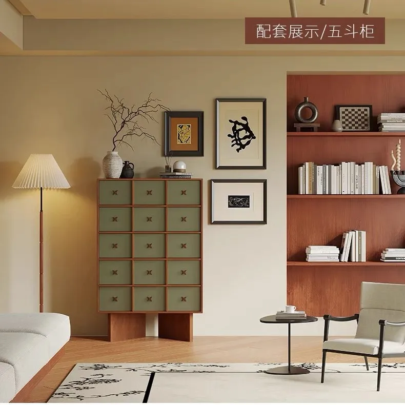 خزانة دلو على الطراز، خزانة تخزين أرضية منزلية لغرفة النوم وغرفة المعيشة في العصور الوسطى، خزانة جانبية فنية كاملة #4